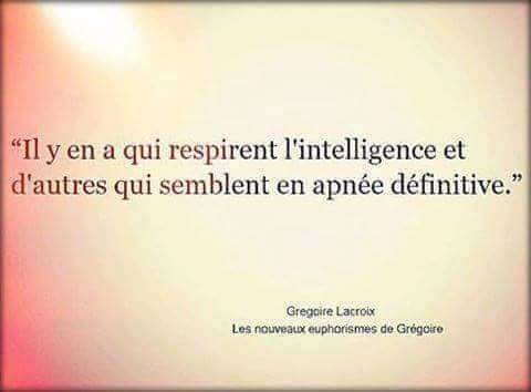 Citation Grégoire Lacroix: Il y en a qui respirent l'intelligence et d'autres qui semblent en apnée définitive.
