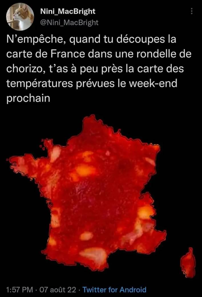 Quand tu découpes la carte de la France dans une rondelle de chorizo, t'as à peu près la carte des températures prévues pour le week-end prochain