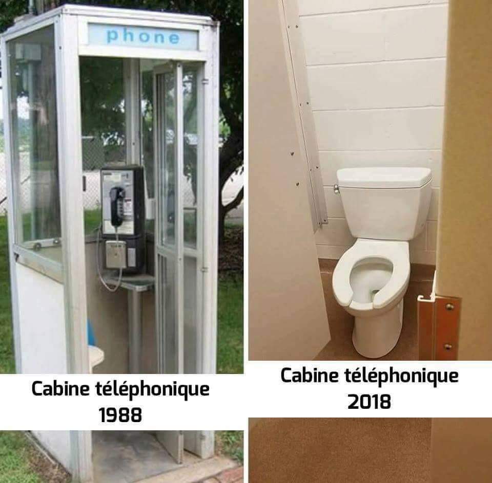 Cabine téléphonique de 1988 contre cabine téléphonique de 2018.